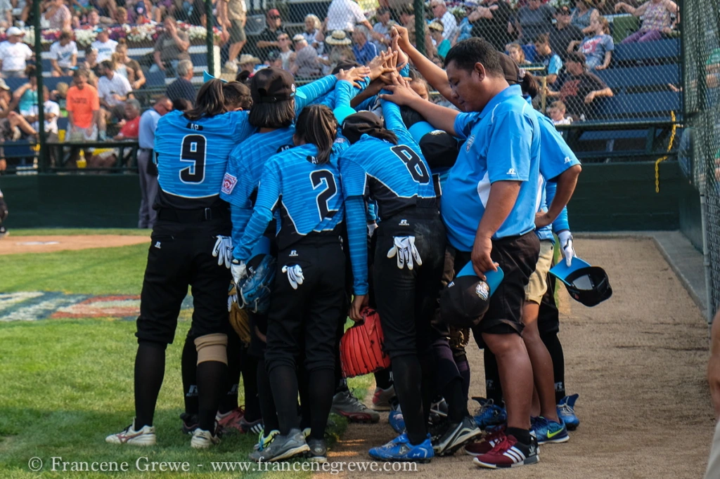 Softball team huddle